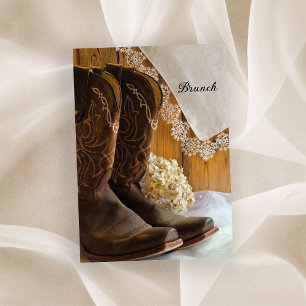 Country Cowboylaarzen en Lace Post Bruiloftsbrunch Kaart