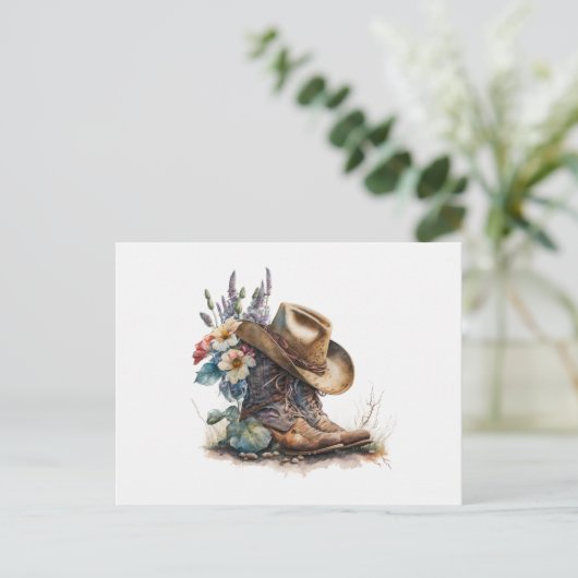 Country Cowgirl Boots Flower Hat Texas Briefkaart (Staand voorkant)