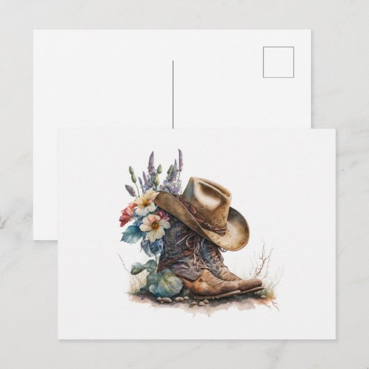Country Cowgirl Boots Flower Hat Texas Briefkaart (Voorkant / Achterkant)