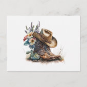 Country Cowgirl Boots Flower Hat Texas Briefkaart (Voorkant)
