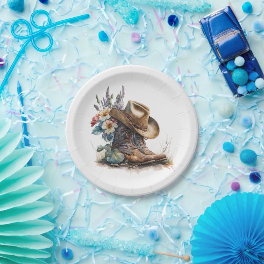 Country Cowgirl Boots Flower Hat Texas Papieren Bordje (Feest)