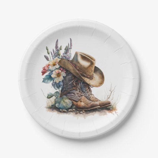 Country Cowgirl Boots Flower Hat Texas Papieren Bordje (Voorkant)