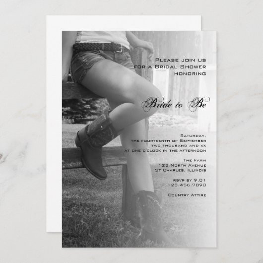 Country Cowgirl en hek bruids douche uitnodiging (Voorkant / Achterkant)