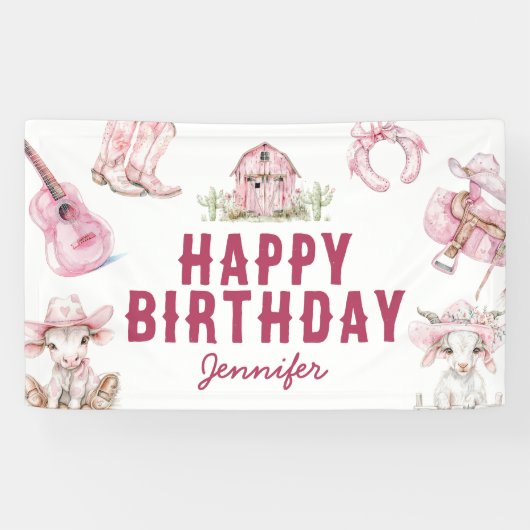 Country Cowgirl Gelukkige Verjaardag Spandoek (Horizontaal)