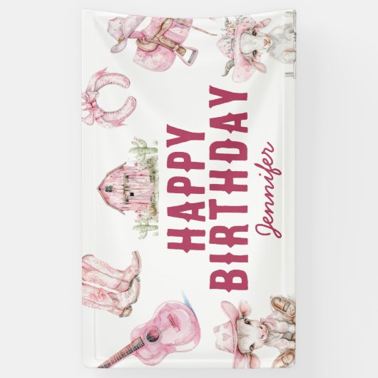 Country Cowgirl Gelukkige Verjaardag Spandoek (Verticaal)