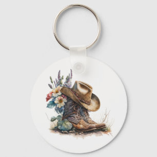 Country Cowgirl Laarzen Bloem Hoed Texas Sleutelhanger