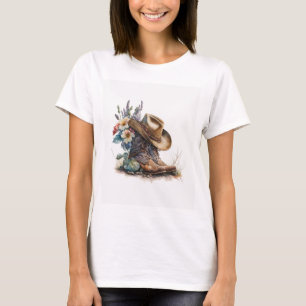 Country Cowgirl Laarzen Bloem Hoed Texas T-shirt