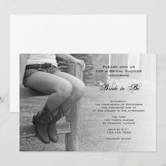 Country Cowgirl op hek bruids douche uitnodiging (Voorkant / Achterkant)