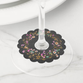 Country Cowgirl Style Floral Wreath Art Motief Wijnglaslabel