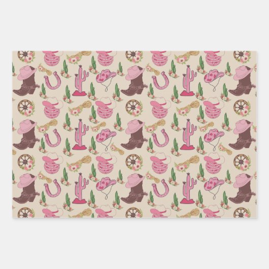 Country Cowgirl Westers Patroon Inpakpapier Vel (Voorkant 3)