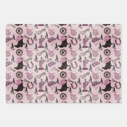 Country Cowgirl Westers Patroon Inpakpapier Vel (Voorkant 2)