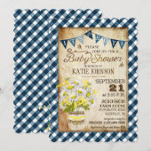 Country Daisies Gingham Check Boy Baby shower Kaart (Voorkant / Achterkant)