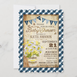 Country Daisies Gingham Check Boy Baby shower Kaart