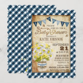 Country Daisies Gingham Check Boy Baby shower Kaart (Voorkant / Achterkant)