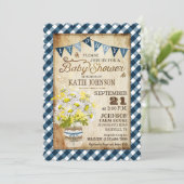 Country Daisies Gingham Check Boy Baby shower Kaart (Staand voorkant)