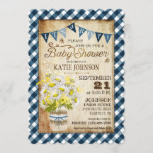 Country Daisies Gingham Check Boy Baby shower