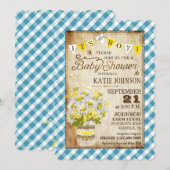 Country Daisies Gingham Check Boy Baby shower Kaart (Voorkant / Achterkant)