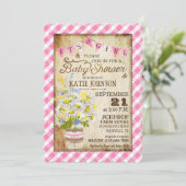 Country Daisies Gingham Check Girl Baby shower Kaart (Staand voorkant)