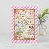 Country Daisies Gingham Check Girl Baby shower Kaart (Staand voorkant)