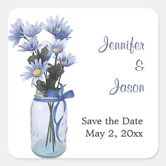 Country Daisies Mason Jar - Save the Date Stickers (Voorkant)