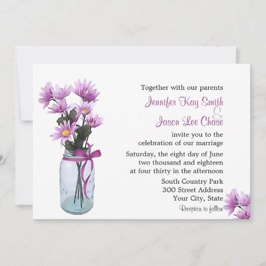 Country Daisies Mason Jar - Wedding Invitation Kaart (Voorkant)