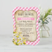 Country Daisies Pink Gingham Check Baby shower Kaart (Staand voorkant)
