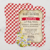 Country Daisies Red Gingham Check Baby shower Kaart (Voorkant / Achterkant)