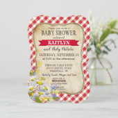 Country Daisies Red Gingham Check Baby shower Kaart (Staand voorkant)