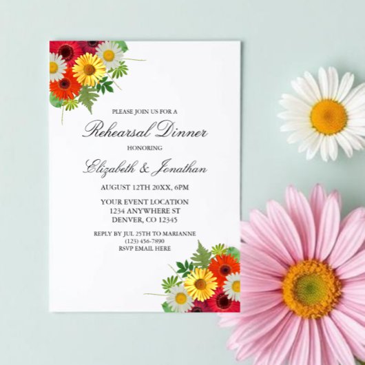 Country Daisies Rehearsal Dinner Kaart