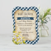 Country Daisy Navy Blue Gingham Check Baby shower Kaart (Staand voorkant)