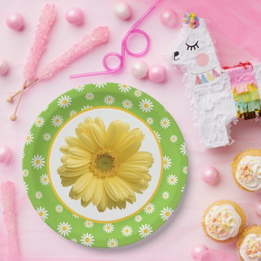 Country Daisy Pattern Green Papieren Bordje (Feest)
