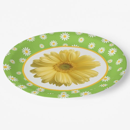 Country Daisy Pattern Green Papieren Bordje (Gekanteld)