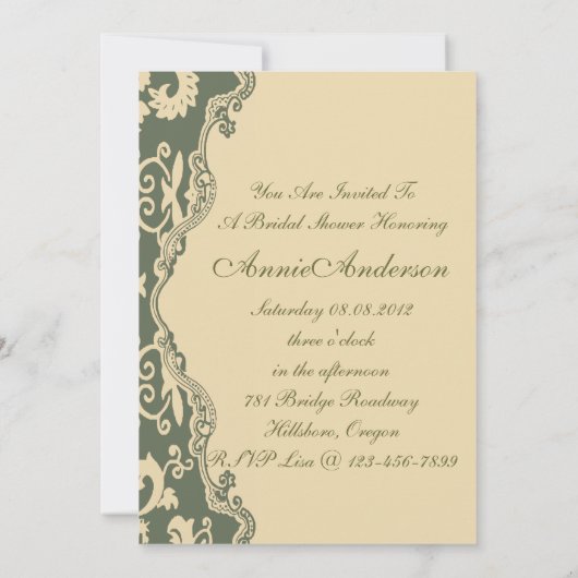 Country Damask  Bruidsdouche Uitnodiging (Achterkant)