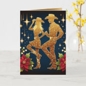 Country Dancers Kerstvakantie Groeten Kaart (Gele Bloem)