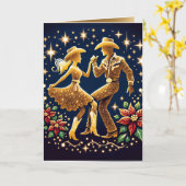 Country Dancers Square Dancers Kerst Kaart (Gele Bloem)