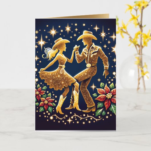 Country Dancers Square Dancers Kerst Kaart (Gele Bloem)