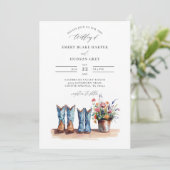 Country Denim Boots Wildflowers Rustieke bruiloft Kaart (Staand voorkant)