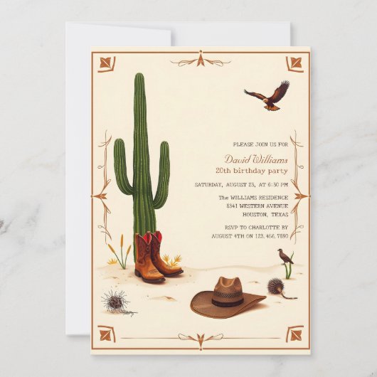 Country Desert Theme Western Cowboy Verjaardag Kaart (Voorkant)