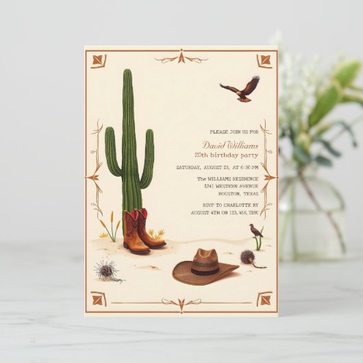 Country Desert Theme Western Cowboy Verjaardag Kaart (Staand voorkant)