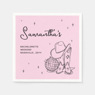 Country Disco Cowgirl Roze Bachelorette Party Servet