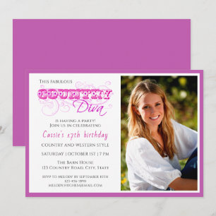 Country Diva Pink Custom Foto Verjaardag Kaart