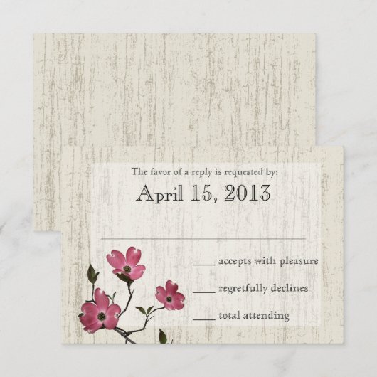 Country Dogwood Wedding RSVP Kaartje (Voorkant / Achterkant)