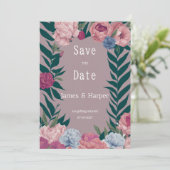 Country donkergroen mauve roze bloemen Save the Da Kaart (Staand voorkant)