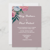 Country donkergroen roze paarse bloemen bruiloft kaart (Voorkant)