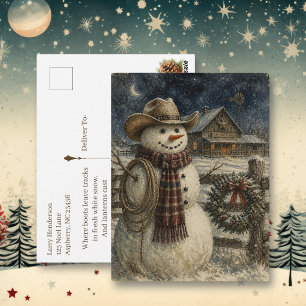 Country en Western Kerstmis Cowboy Sneeuwman Briefkaart