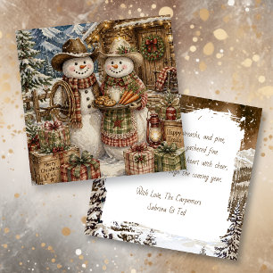Country en Western Mr en Mrs Sneeuwman Kerstmis Kaart