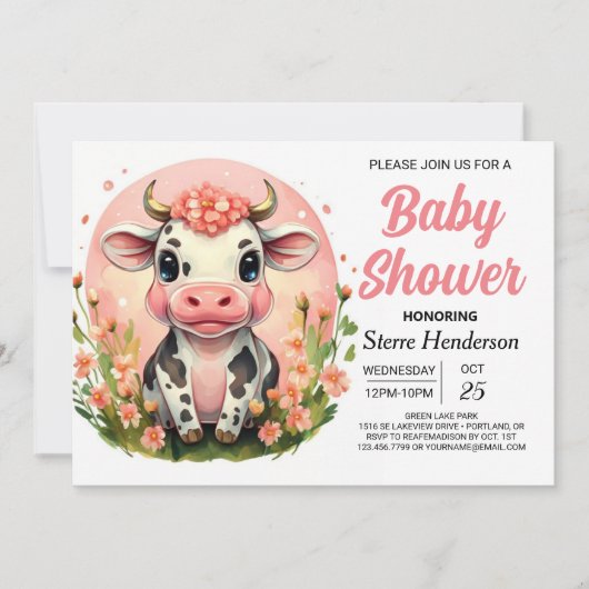 Country Enchanted Pastel Koe Baby shower Kaart (Voorkant)