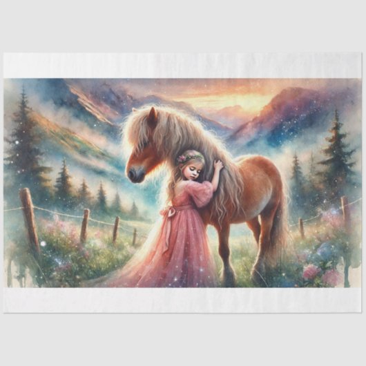 Country Fantasy Paard en Meisje Decoupage Tissuepapier (Voorkant)