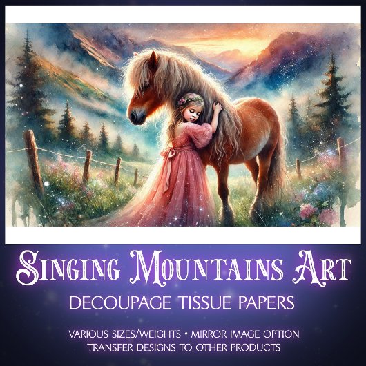 Country Fantasy Paard en Meisje Decoupage Tissuepapier