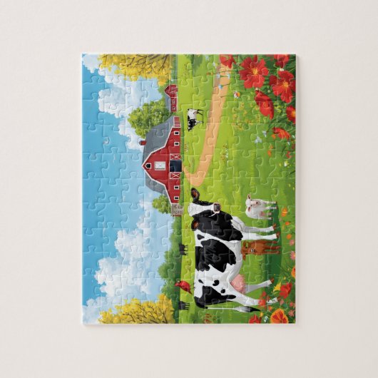 Country Farm Animals with Barn Landscape Legpuzzel (Verticaal)